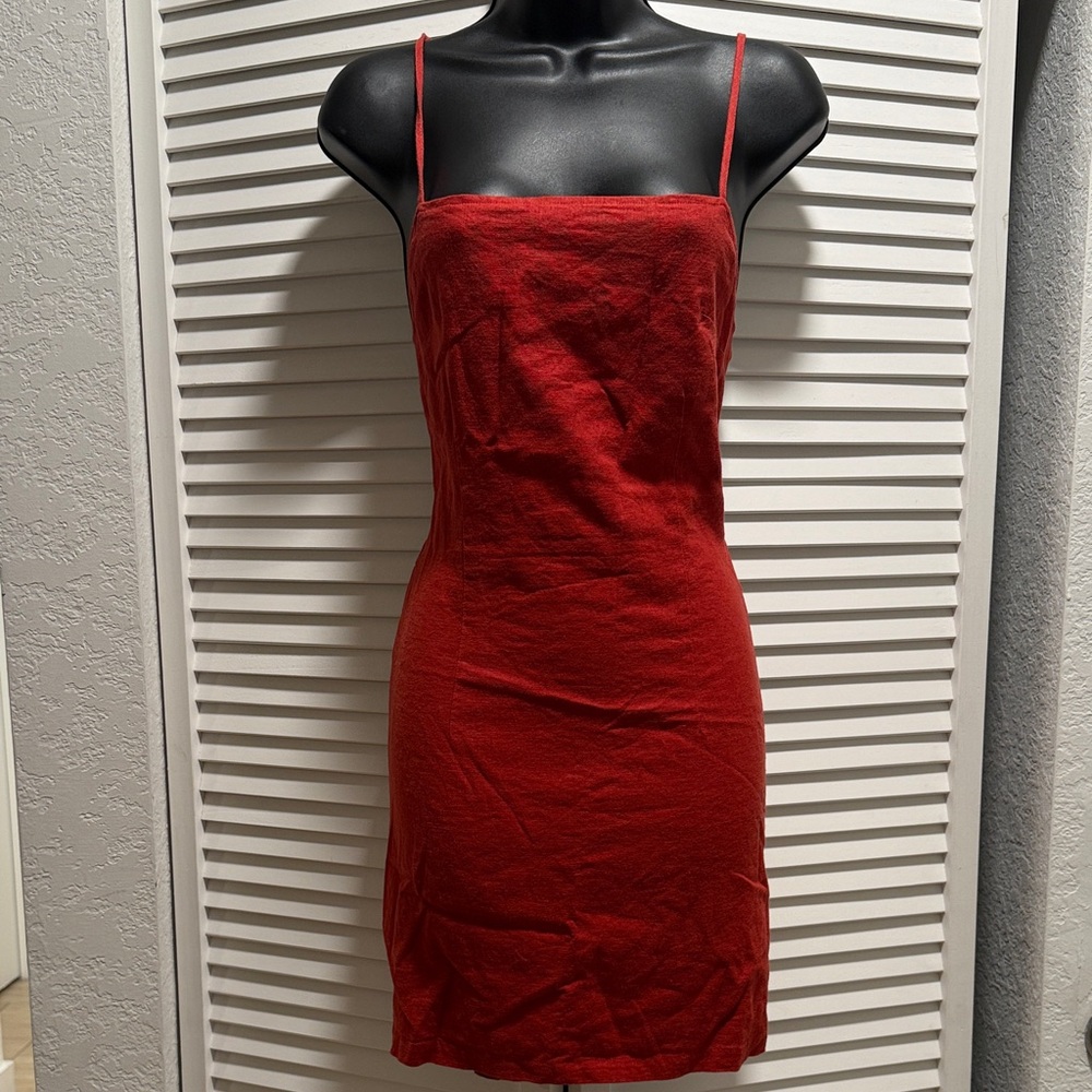 Red Linen Spaghetti Strap Dress